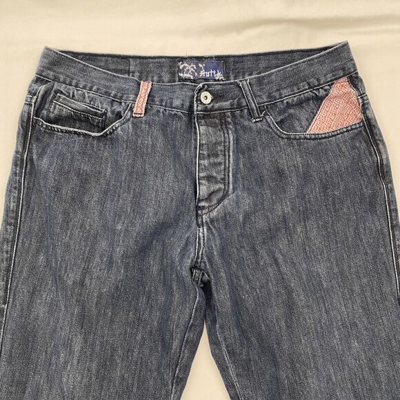 Antik Denim Jeans Mens 36x32 Blue Straight Leg Patchwork Pockets Y2K Style - Picture 4 of 12